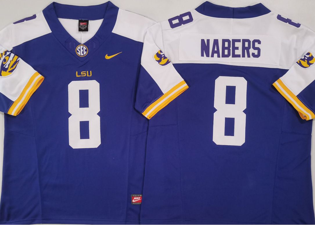 Men LSU Tigers #8 Nabers Purple Nike 2025 NCAA Jersey style 1